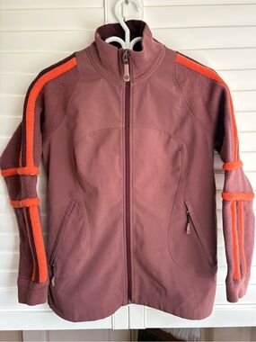 Lululemon softshell jacket, lined, felted, burgundy orange size 8